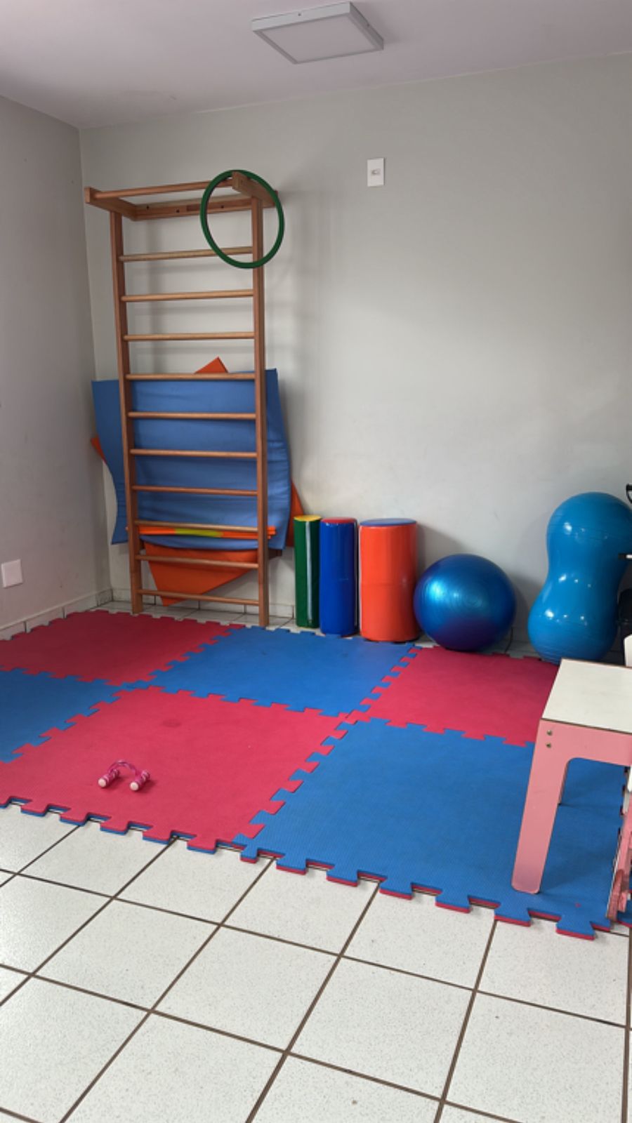 Sala de terapia motora com equipamentos